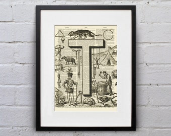 The Letter T Vintage French Alphabet - Shabby Chic Dictionary Page Book Art Print - DPFA020