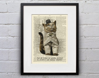 Proper Grammar - Victorian Cat Dictionary Page Book Art Print - DPLJ013