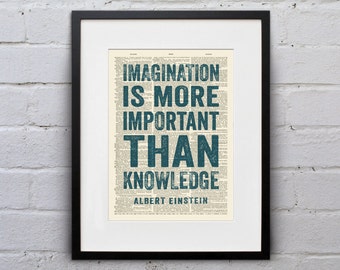 Imagination Is More Important / Albert Einstein - Inspirational Quote Dictionary Page Book Art Print - DPQU008