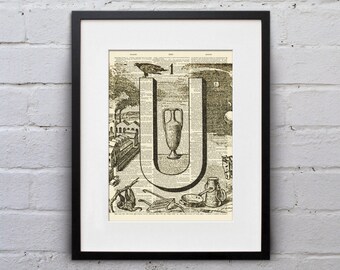 The Letter U Vintage French Alphabet - Shabby Chic Dictionary Page Book Art Print - DPFA021