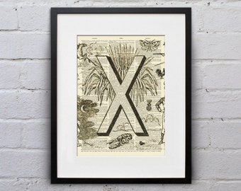 The Letter X Vintage French Alphabet - Shabby Chic Dictionary Page Book Art Print - DPFA024