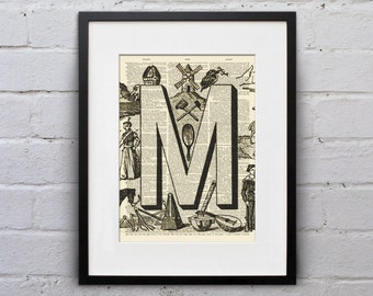 The Letter M Vintage French Alphabet - Shabby Chic Dictionary Page Book Art Print - DPFA013
