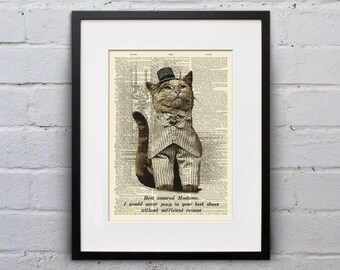 I Left You A Present - Victorian Cat Dictionary Page Book Art Print - DPLJ012