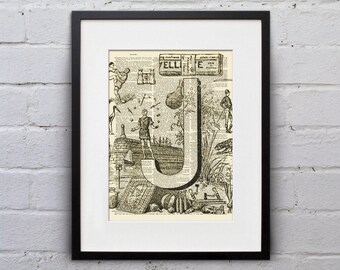 The Letter J Vintage French Alphabet - Shabby Chic Dictionary Page Book Art Print - DPFA010