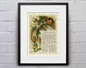 Cheshire Cat Alice nel Paese delle Meraviglie - Shabby Chic Vintage Dizionario Libro Libro D'arte Stampa Arte - DPAW007