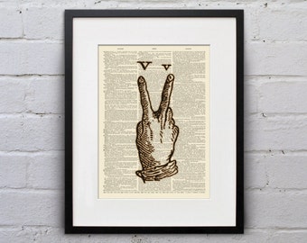 The Letter V - Vintage Sign Language Alphabet - Shabby Chic Dictionary Page Book Art Print - DPSL022