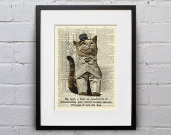 The Vacuum Has Met Its Demise - Victorian Cat Dictionary Page Book Art Print - DPLJ007