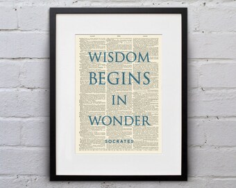 Wisdom Begins In Wonder / Sócrates - Inspirational Quote Dictionary Page Book Art Print - DPQU208