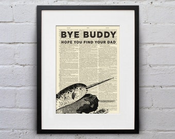 Bye Buddy Narwhal - Dictionary Page Book Art Print - DPUN001