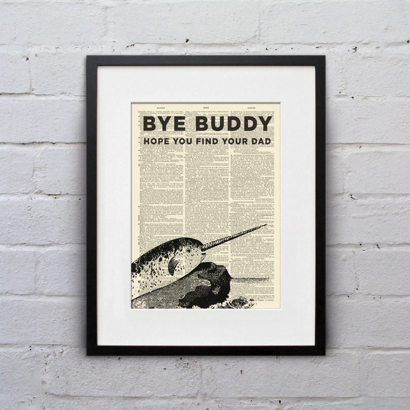 Bye Buddy Narwhal - Dictionary Page Book Art Print - DPUN001