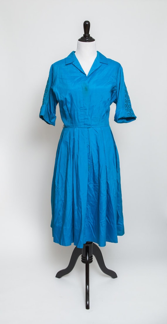 Bright Blue Vintage Shirt Dress - image 1