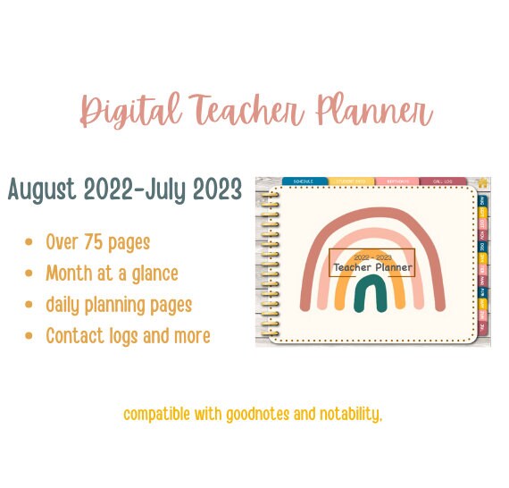 Boho Rainbow Digital Teacher Planner 202223 Teacher Planner Etsy