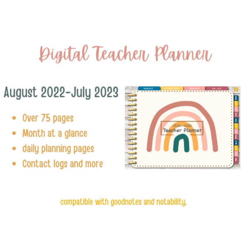 Boho Rainbow Digital Teacher Planner 202223 Teacher Planner Etsy