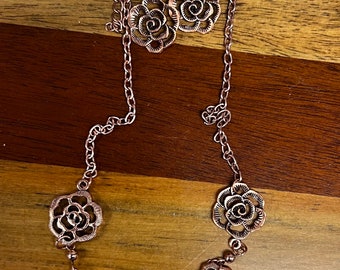 Paparazzi Copper Colored Flower Station Necklace And Earrings Set, New With Tag