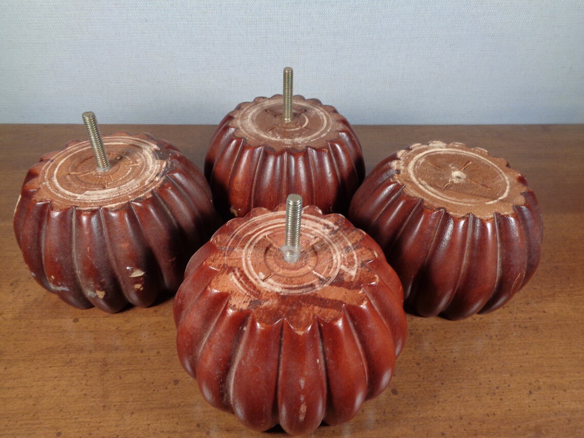 Solid wood vintage fluted bun feet set of 4 Etsy