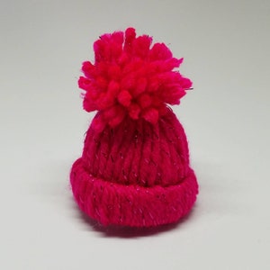 3" Mini Winter Hats with Huge Pompom Handcrafted Ornaments.