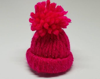 3" Mini Winter Hats with Huge Pompom Handcrafted Ornaments.