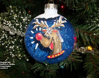 I got a buck / I saw rudolph - ROUND glass Christmas ornament