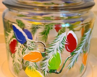 Christmas Lights glass cookie jar