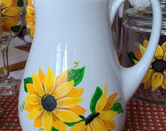 Porcelain Sunflower Pitcher Handed Painted