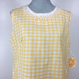 Vintage 1960&#39;s Yellow and White Gingham Sleeveless Summer Dress XL (Deadstock)
