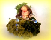 Irish wee Leprechaun Moss Fairy Girl fae garden plant ooak art doll polymer clay baby 