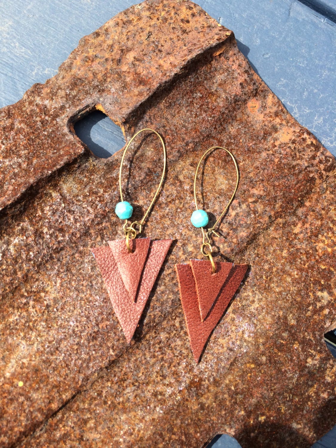 Brown Leather Triangles With Brass Findings Etsy