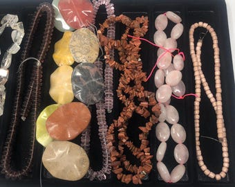 Gemstone Bead Strand Bundle Pink Brown Jewelry Making Destash