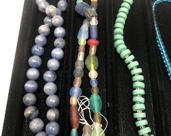 Glass Gemstone Bead Strand Bundle Blue Jewelry Making Destash