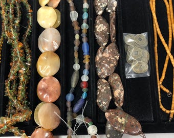 Glass Gemstone Bead Strand Bundle Brown Neutral Jewelry Making Destash