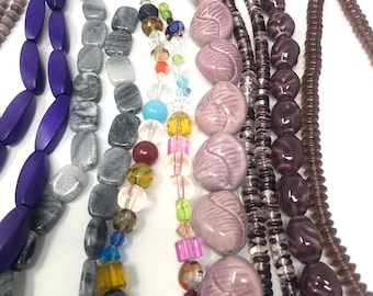 Glass Gemstone Bead Strand Pendant Set Bundle Purple Jewelry Making Destash