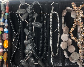 Gemstone Bead Strand Bundle Black Neutral Jewelry Making Destash