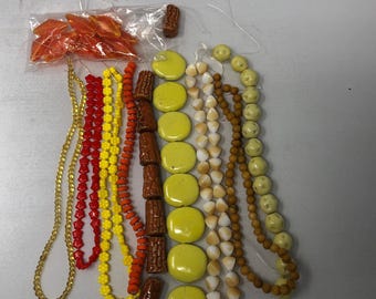 Glass Gemstone Bead Strand Bundle Yellow and Orange  Jewelry Making Destash