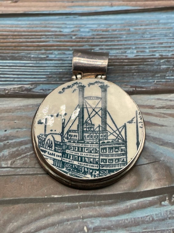 Sterling Silver and Painted Porcelain Steam Ferry 