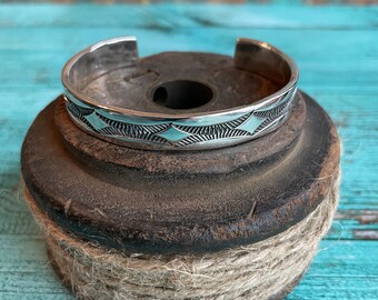 Navajo Signed Nora Sterling Silver Stamped Cuff Bracelet Layaway Available