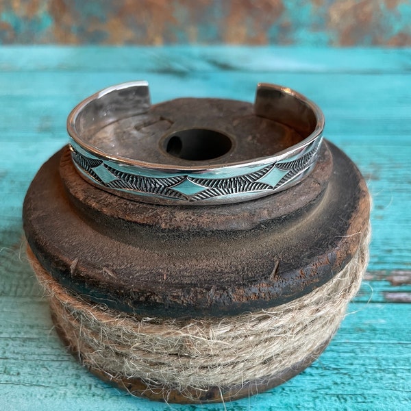 Navajo Signed Nora Sterling Silver Stamped Cuff Bracelet Layaway Available