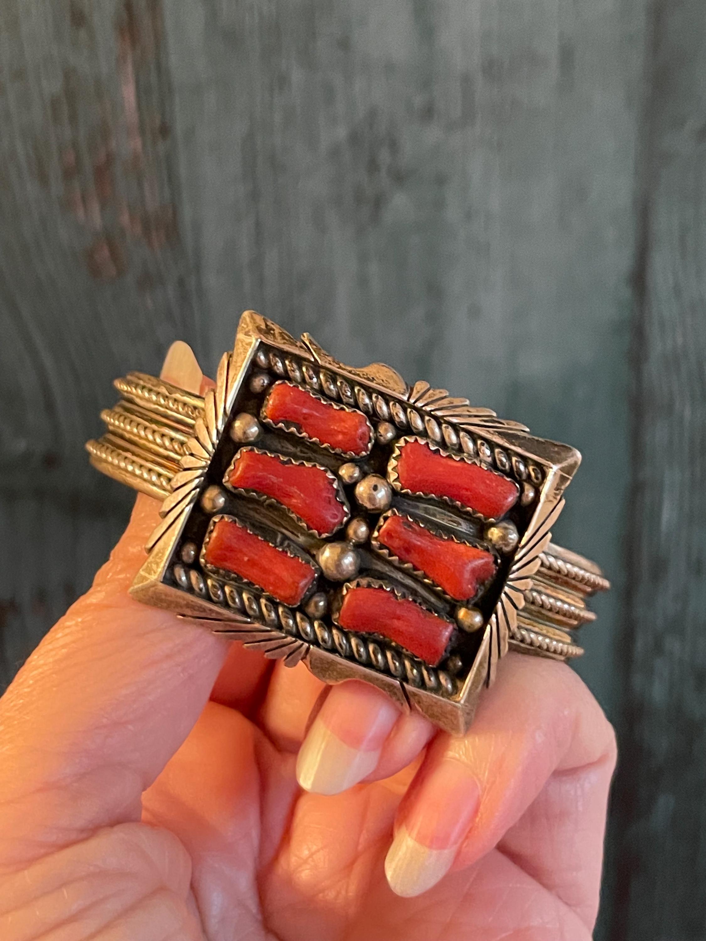 Navajo Vintage Sterling Silver and Red Coral Cuff Bracelet Layaway ...