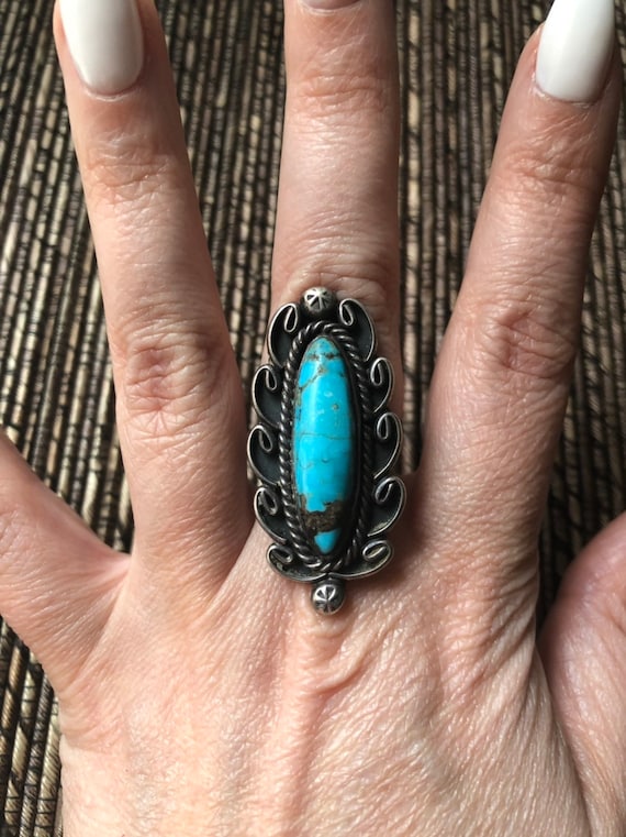 Long Stunning Sterling Silver & Turquoise Navajo N