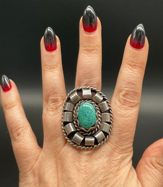 Large Amazing Navajo Sterling Silver and Turquois… - image 1