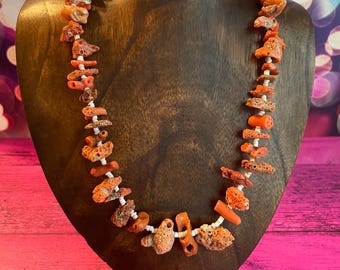 Shell Coral Branch and Sterling Silver Navajo Pearl Long Vintage Necklace Layaway Available