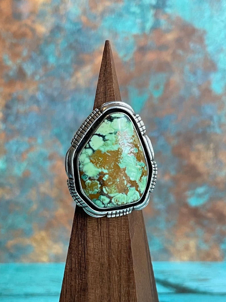 Absolutely Stunning Sterling Silver & Carico Lake Turquoise Navajo Native American Huge Vintage Ring Layaway Available image 1