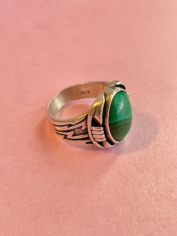 Nice Unisex Southwestern Sterling Silver and Gree… - image 2