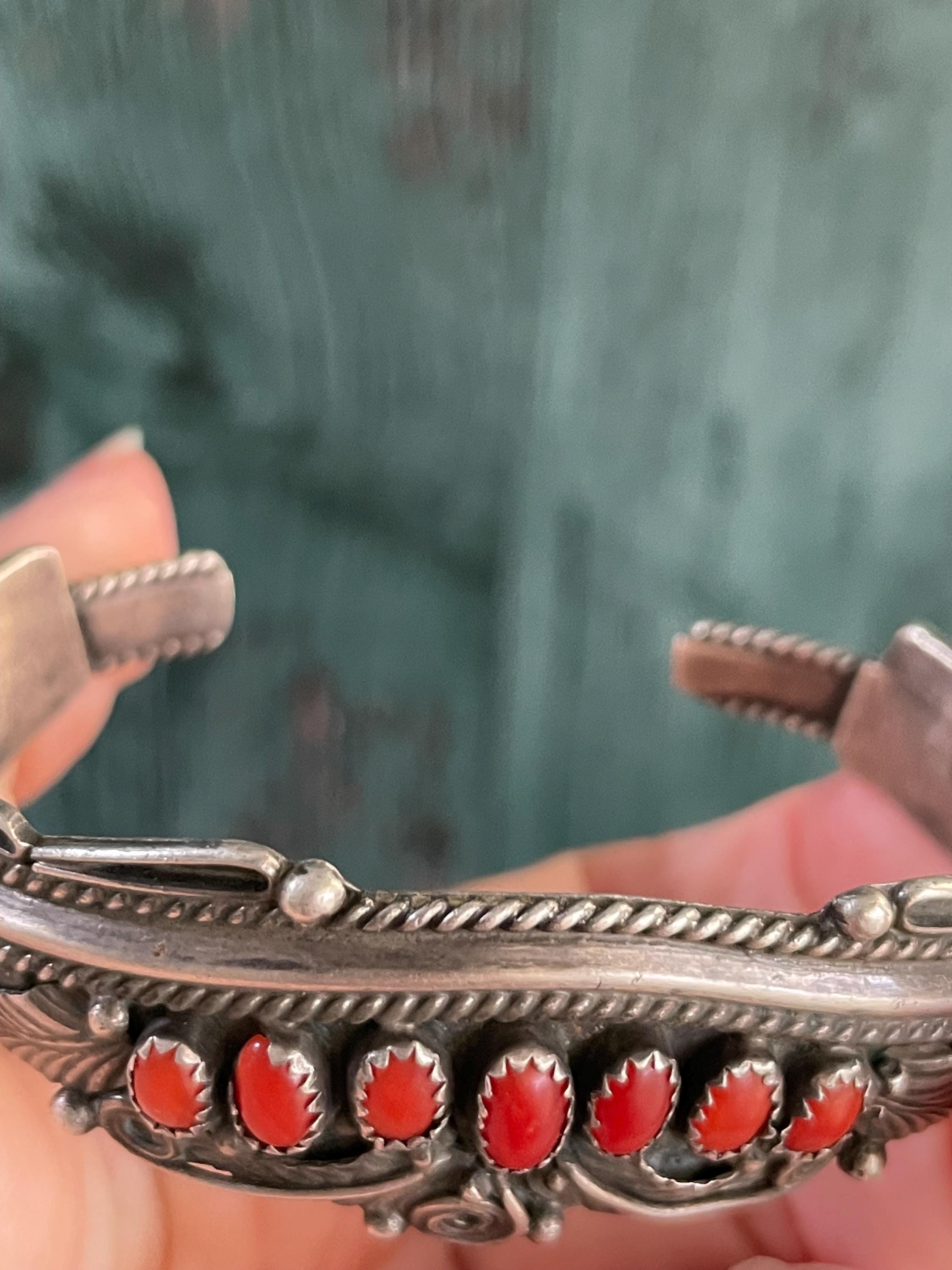 Navajo Vintage Sterling Silver and Red Coral Cuff Bracelet Layaway ...