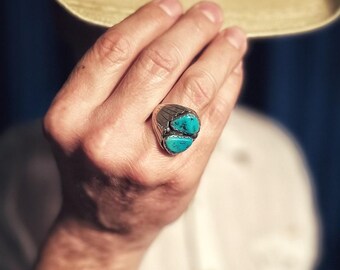 Long Navajo Sterling Silver and Stunning Blue Kingman Turquoise Ring ...
