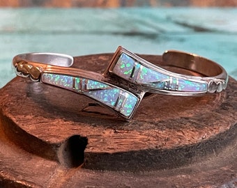 Stunning Native American Sterling Silver and Opal Inlay Bracelet Cuff Layaway Available