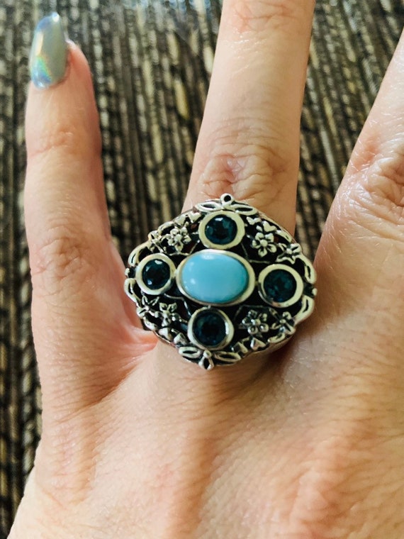 Ornate Sterling Silver and Larimar Blue Ring - image 1