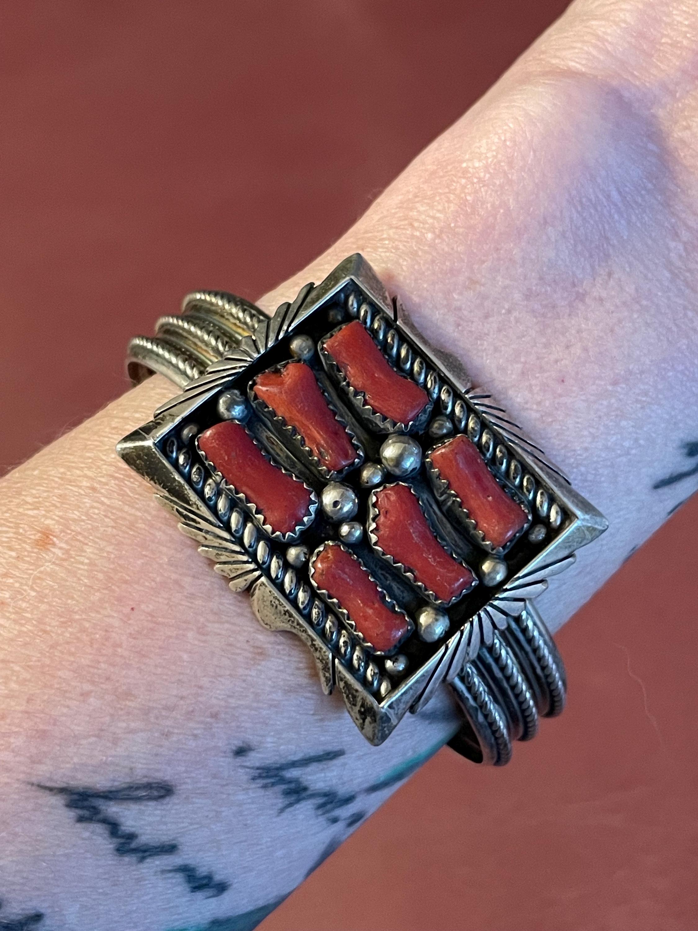 Navajo Vintage Sterling Silver and Red Coral Cuff Bracelet Layaway ...
