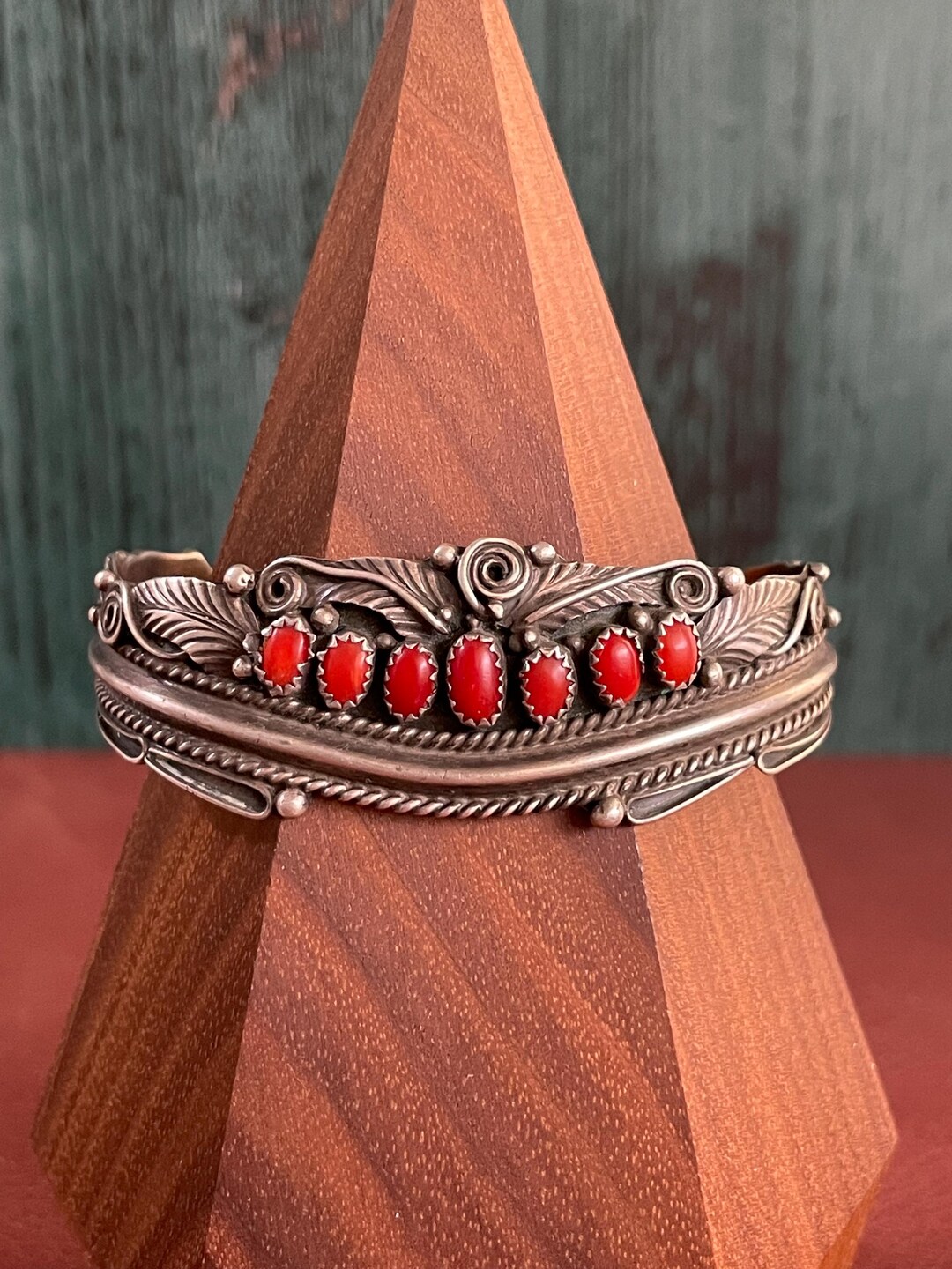 Navajo Vintage Sterling Silver and Red Coral Cuff Bracelet Layaway ...