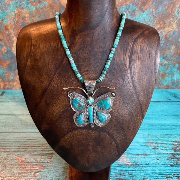 Lovely Artist Chatfields Sterling Silver and Beautiful Turquoise Butterfly Pendant with Necklace Layaway Available