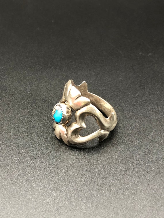 Navajo Sand Cast Sterling Silver and Turquoise Na… - image 3